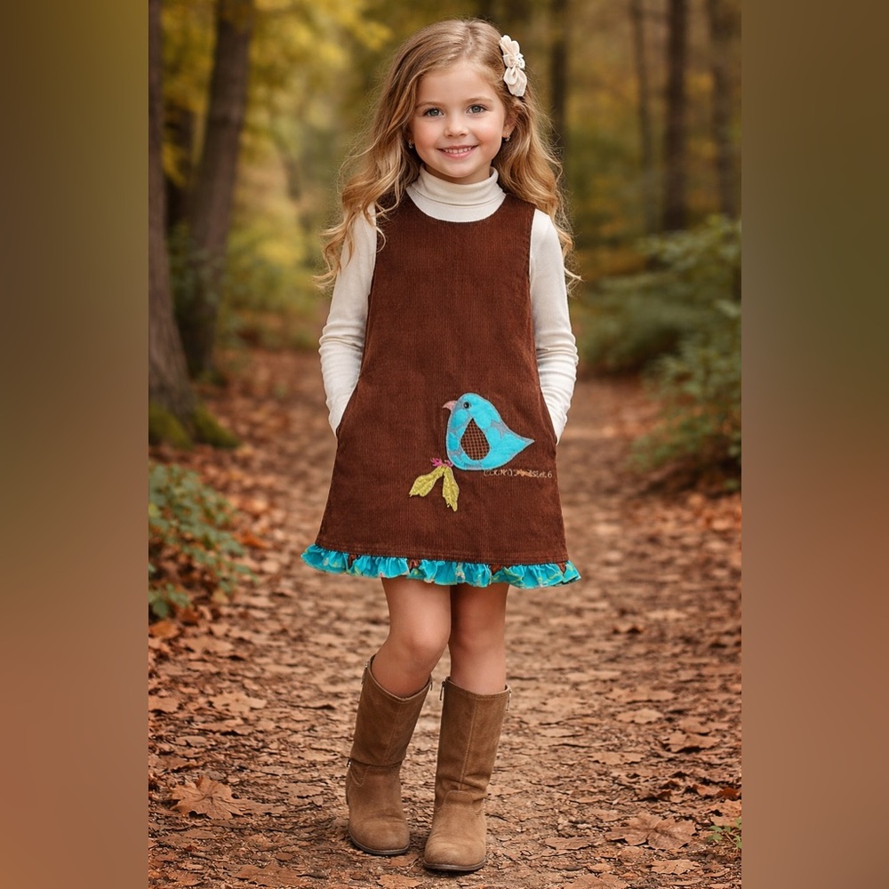 Corky’s Kids Brown Corduroy Bird Dress Size 6 NWT
